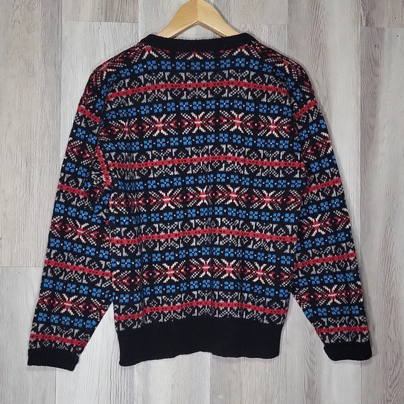 🛍Vintage Mens M Wool Fair‎ Isle Long Sleeve Crew Neck Sweater 80s 90s Warm - Picture 2 of 6
